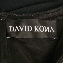 مملوكة مسبقًا David Koma Black Crystal Embellished Crepe Asymmetric Mini Dress M