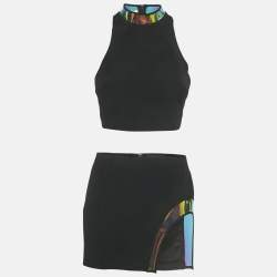 Pre Owned David Koma Black Hologram Vinyl Trim Crepe Set S