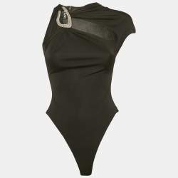 مملوكة مسبقًا David Koma Black Crystal Buckle Jersey Cut-Out Bodysuit XS