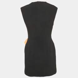 Pre Owned فستان قصير ديفيد كوما كريب أسود مزين بوردة على الجنب وفتحة جانبية مقاس صغير - سمول