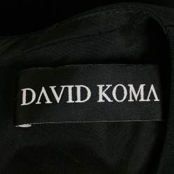 Pre Owned فستان قصير ديفيد كوما كريب أسود مزين بوردة على الجنب وفتحة جانبية مقاس صغير - سمول