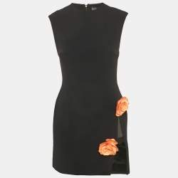 Pre Owned  David Koma Black Crepe Side Rose Payette Open Leg Mini Dress S