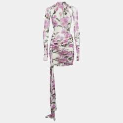 Pre Owned David Koma Multicolour Floral Print Jersey Ruched Mini Dress S