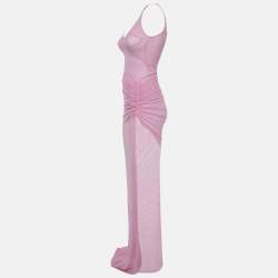 Pre Owned David Koma Pink Mesh Ruched Maxi Dress XS