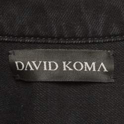 مملوكة مسبقًا جاكيت ديفيد كوما دنيم أسود مطبوع - ميديام