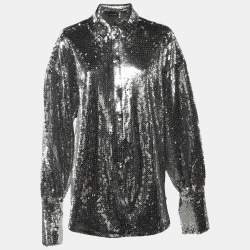 Pre Owned David Koma Silver Sequinned Oversized Shirt M