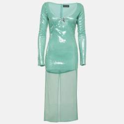 Pre Owned David Koma Pastel Green Sequin Midi Dress M