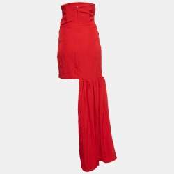 David Koma Red Taffeta Strapless Ruched Asymmetrical Mini Dress M