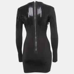 David Koma Black Sequined Stretch Knit Mini Dress S