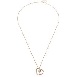 Pre Owned قلادة دي بيرز بدلاية ذهب وردي عيار 18 ألماس كلاسيك هارت