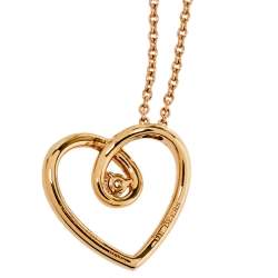 Pre Owned قلادة دي بيرز بدلاية ذهب وردي عيار 18 ألماس كلاسيك هارت