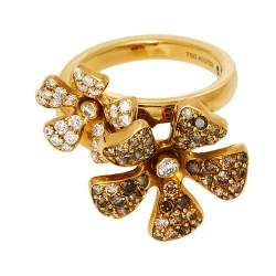 DeBeers Wildflower Diamond 18K Yellow Gold Double Flower Ring Size 54