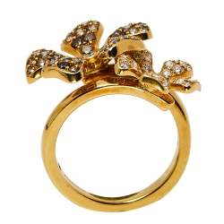 DeBeers Wildflower Diamond 18K Yellow Gold Double Flower Ring Size 54
