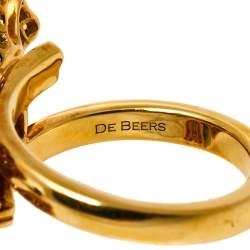 DeBeers Wildflower Diamond 18K Yellow Gold Double Flower Ring Size 54