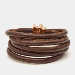 Pre Owned De Grisogono Allegra Diamonds 18k Rose Gold Leather Bracelet