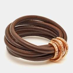 Pre Owned De Grisogono Allegra Diamonds 18k Rose Gold Leather Bracelet