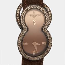 De Grisogono Brown PVD Coated18K Rose Gold Leather Be Eight S05 Women's Wristwatch 27 mm