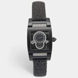 De Grisogono Black PVD Coated 18K White Gold Stingray Leather Instrumentino TINOS04QZ Women's Wristwatch 29 mm