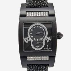 De Grisogono Black PVD Coated 18K White Gold Stingray Leather Instrumentino TINOS04QZ Women's Wristwatch 29 mm