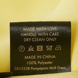 Pre Owned فستان دي لا فالي ماكسي كريب مزخرف بطبعة زهور صفراء مكشكش مقاس متوسط (ميديام)