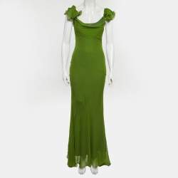 Pre Owned De la Valli Green Chiffon Ruffle Sleeve Dress XS