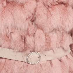 Pre Owned Deanna Pink Real Fur Belted Jacket S/M