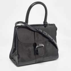 Delvaux Black Glossy Leather Brillant Sellier MM Top Handle Bag