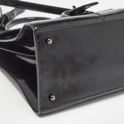 Delvaux Black Glossy Leather Brillant Sellier MM Top Handle Bag