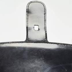 Delvaux Black Glossy Leather Brillant Sellier MM Top Handle Bag