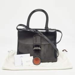 Delvaux Black Glossy Leather Brillant Sellier MM Top Handle Bag