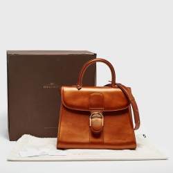 Delvaux Metallic Bronze Leather Brillant Sellier GM Top Handle Bag