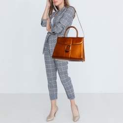 Delvaux Metallic Bronze Leather Brillant Sellier GM Top Handle Bag
