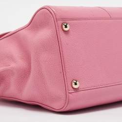 Pre Owned Delvaux Pink Leather Brilliant Sellier MM Top Handle Bag