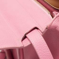 Pre Owned Delvaux Pink Leather Brilliant Sellier MM Top Handle Bag