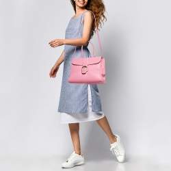Pre Owned Delvaux Pink Leather Brilliant Sellier MM Top Handle Bag