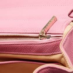 Pre Owned Delvaux Pink Leather Brilliant Sellier MM Top Handle Bag