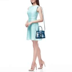 Pre Owned Delvaux Navy Blue Leather Mini Le Brillant Top Handle Bag