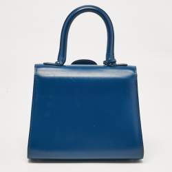 Pre Owned Delvaux Navy Blue Leather Mini Le Brillant Top Handle Bag