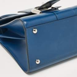 Pre Owned Delvaux Navy Blue Leather Mini Le Brillant Top Handle Bag