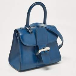 Pre Owned Delvaux Navy Blue Leather Mini Le Brillant Top Handle Bag