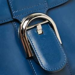 Pre Owned Delvaux Navy Blue Leather Mini Le Brillant Top Handle Bag