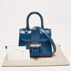 Pre Owned Delvaux Navy Blue Leather Mini Le Brillant Top Handle Bag