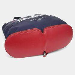 Delvaux Navy Blue Canvas and Leather Kangaroo Bag