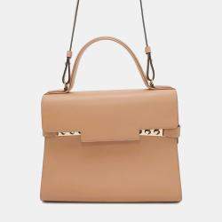 Pre Owned Delvaux Tempe MM Beige Leather Handbag