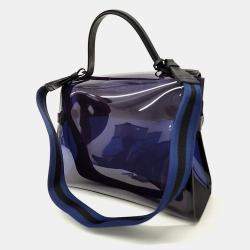 Pre Owned Delvaux Navy Blue Coated Canvas Dark Knight Tompet GM