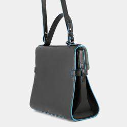 Pre Owned Delvaux Tempe 2Way Bag Black/Light Blue Leather Size GM