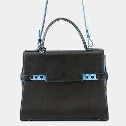 Pre Owned Delvaux Tempe 2Way Bag Black/Light Blue Leather Size GM