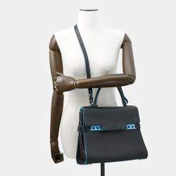 Pre Owned Delvaux Tempe 2Way Bag Black/Light Blue Leather Size GM