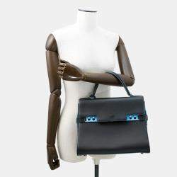 Pre Owned Delvaux Tempe 2Way Bag Black/Light Blue Leather Size GM
