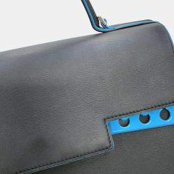 Pre Owned Delvaux Tempe 2Way Bag Black/Light Blue Leather Size GM